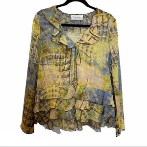 Simonton Says Watercolor Design Sheer Open Front Single Tie Front Cardigan
